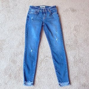 Eunina Jude Mid Rise Skinny Ankle Jeans Raw Hem Distressed